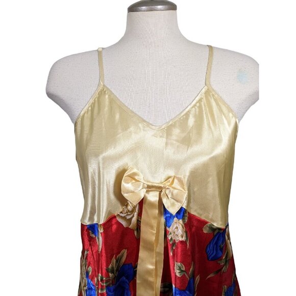 Do Not Disturb Sleep Dress Womens L Silky Bow Roses Ruffle Multicolor Romantic - Picture 2 of 6